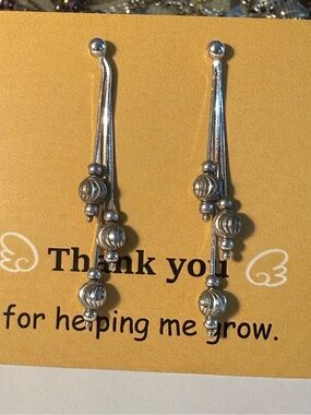 Silver 2" Drop Bead Dangle Earrings